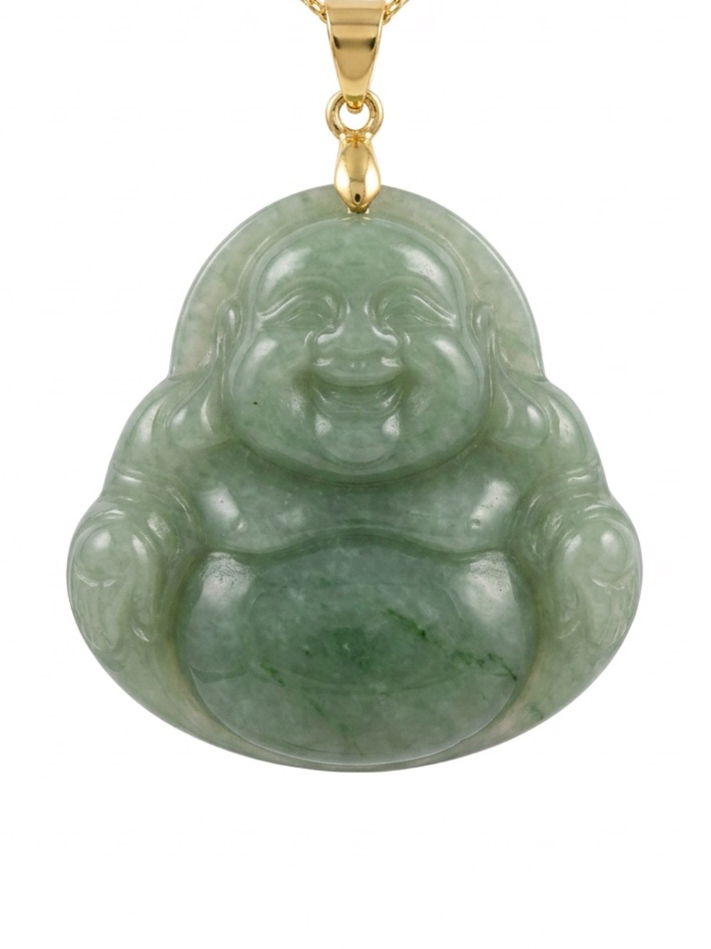 JADE Natural Green Jadeite Laughing Buddha Pendant, carved  Jadeite Hotei